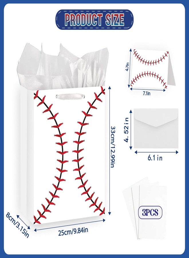 GOLDCROW Baseball Gift Bag with Birthday Card - Large Baseball Party Favor Bags, Includes Tissue Paper & Envelope - for Boys Birthday, Sports Events, Team Gifts (Goodie Bags, Wrapping Paper Alternative) - Image 2